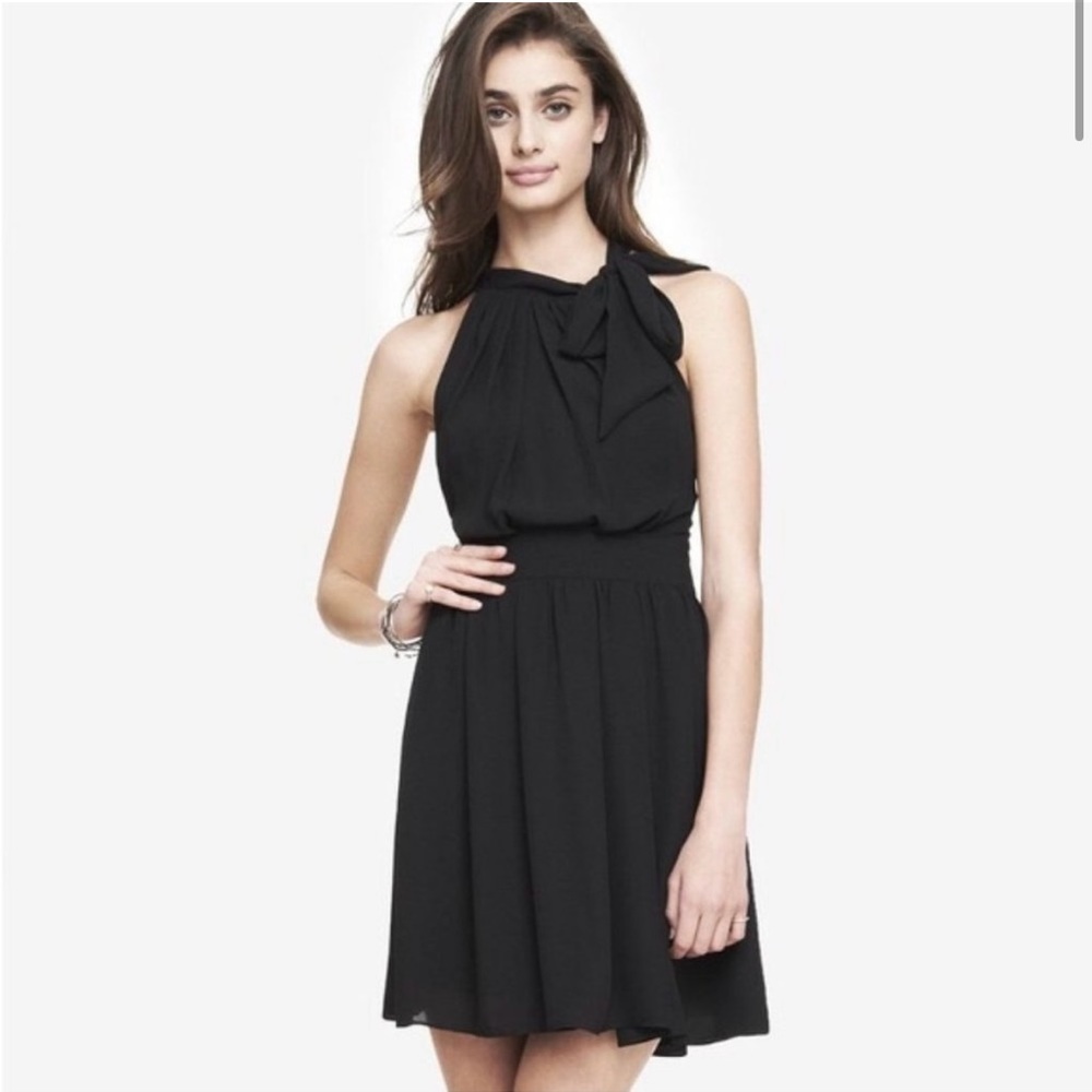 EXPRESS halter tie neck mini black dress size:2